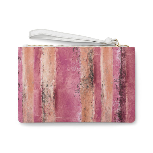 The Vegan Leather Clutch - Rustic Stripe, Sorbet