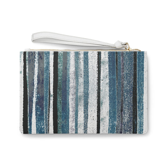The Vegan Leather Clutch - Rustic Stripe, Marina