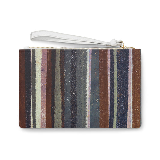 Vegan Leather Clutch - Rustic Stripe, Rust and Steel