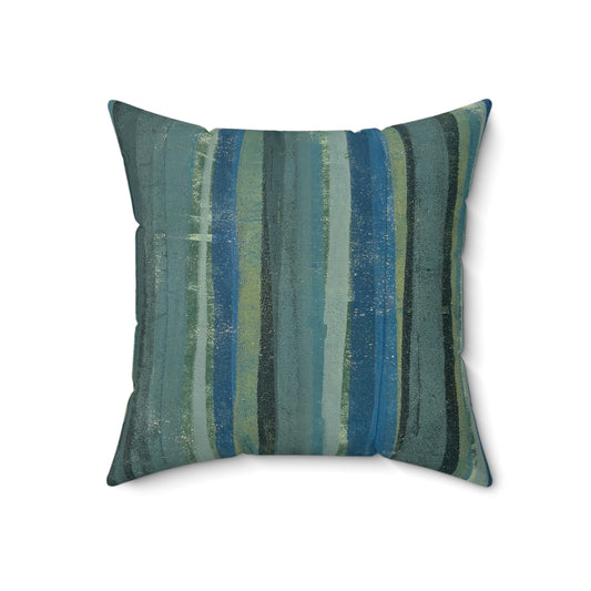 The Faux Suede Pillow - Rustic Stripe, Lagoon
