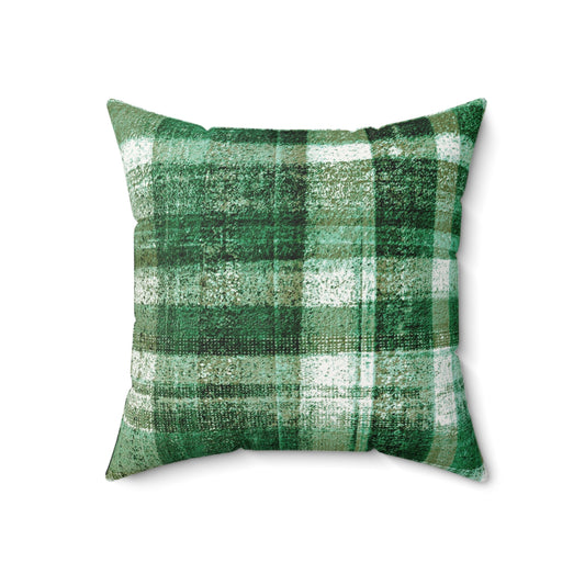 The Faux Suede Pillow - Rustic Plaid, Grass