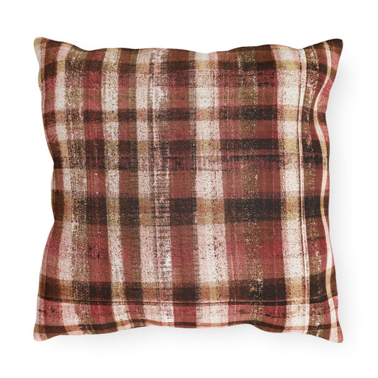 The Outdoor Pillow - Rustic Plaid, Tomato
