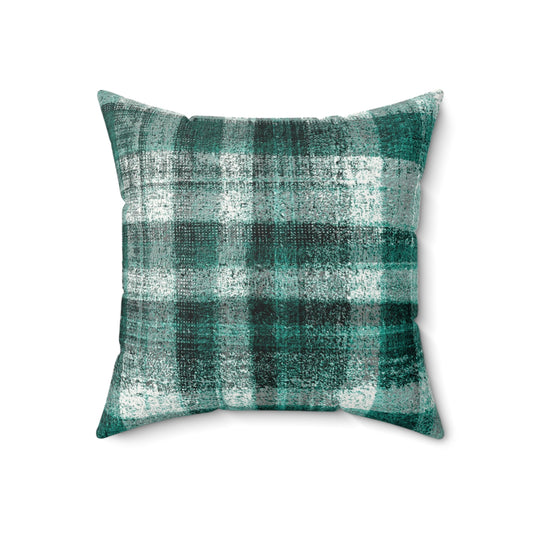 The Faux Suede Pillow - Rustic Plaid, Aquamarine