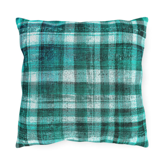 The Outdoor Pillow - Rustic Plaid, Aquamarine