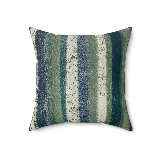 The Faux Suede Pillow - Rustic Stripe, Beach Glass