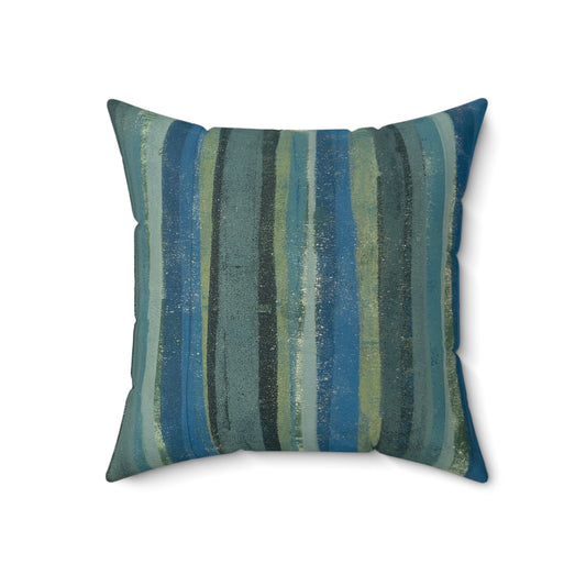 The Faux Suede Pillow - Rustic Stripe, Lagoon