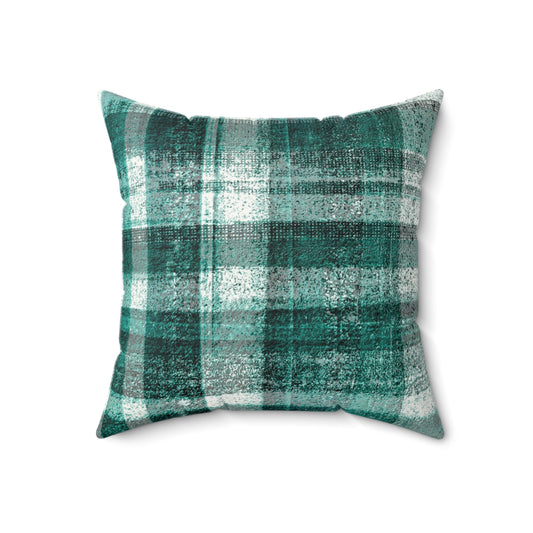 The Faux Suede Pillow - Rustic Plaid, Aquamarine