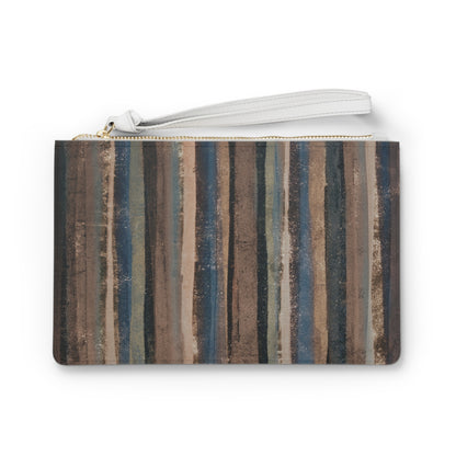 The Vegan Leather Clutch - Rustic Stripe, Earth