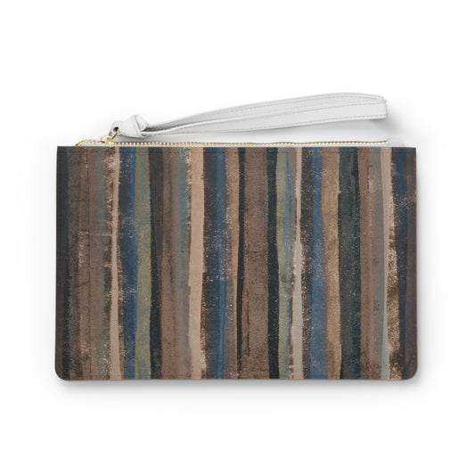 The Vegan Leather Clutch - Rustic Stripe, Earth