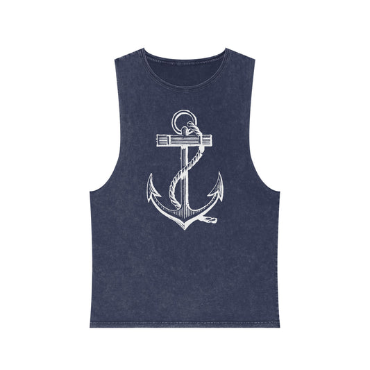 Anchor Graphic Tank Top - Vintage Nautical Stonewash Sleeveless Unisex Shirt