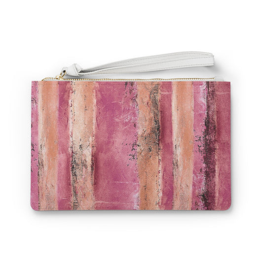The Vegan Leather Clutch - Rustic Stripe, Sorbet