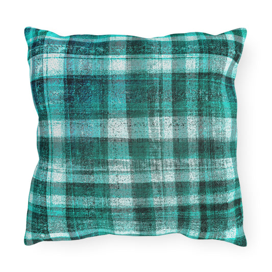 The Outdoor Pillow - Rustic Plaid, Aquamarine