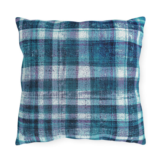 The Outdoor Pillow - Rustic Plaid, Hyacinth