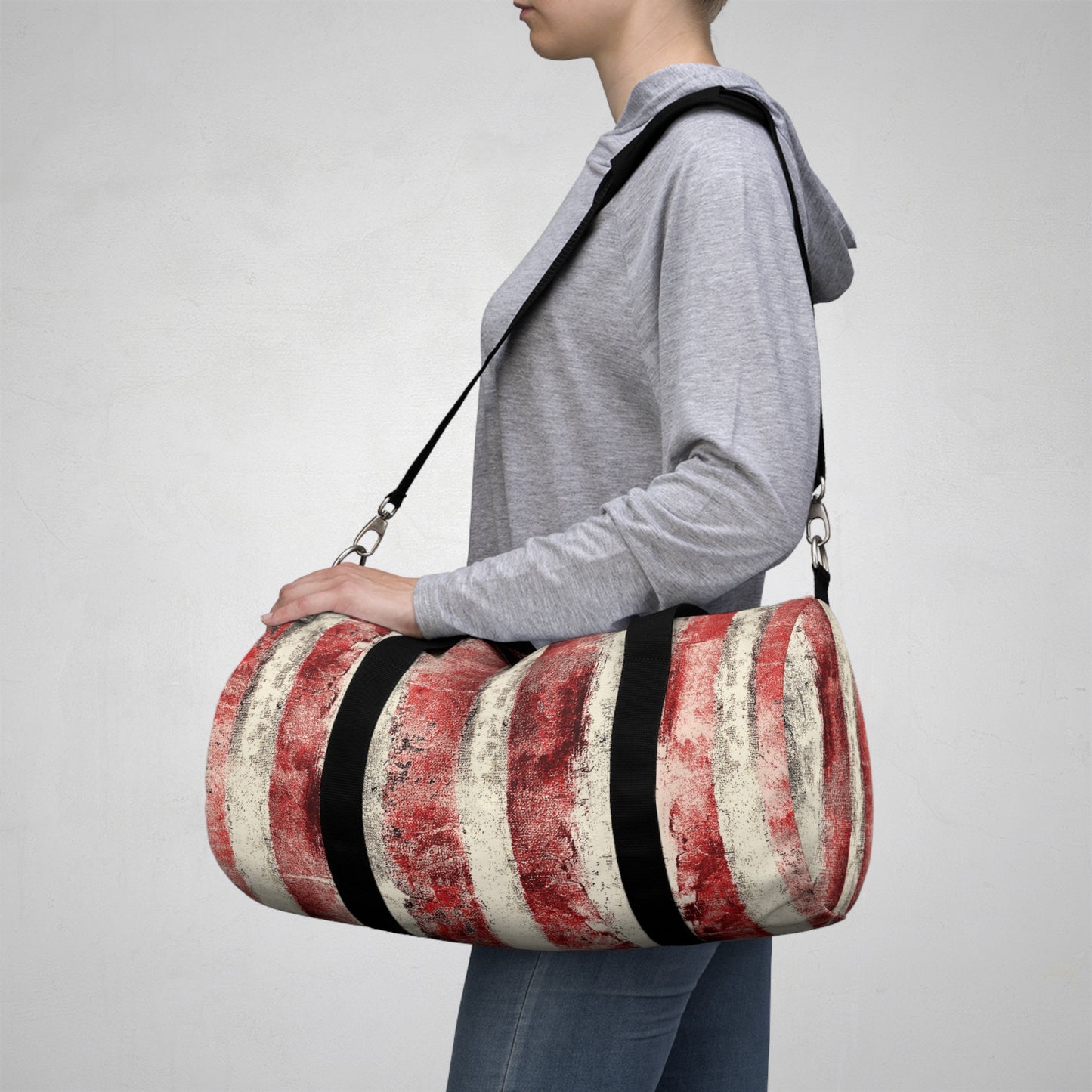 The Durable Duffle Bag - Rustic Stripe, Sangria