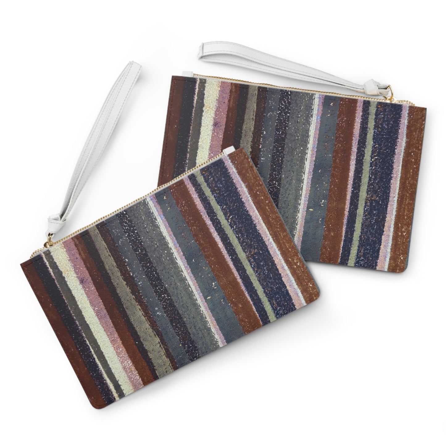 Vegan Leather Clutch - Rustic Stripe, Rust and Steel