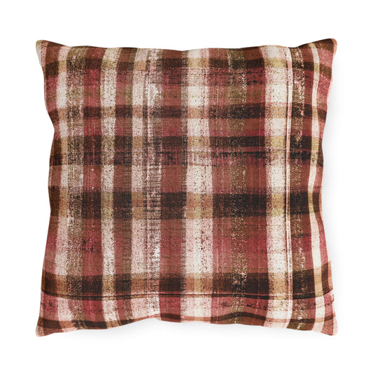 The Outdoor Pillow - Rustic Plaid, Tomato