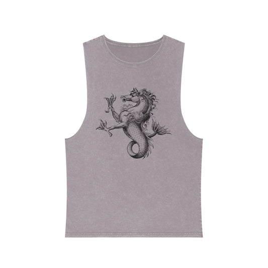 Stonewash Unisex Tank Top — Vintage Mythical Creature Graphic Muscle Tee