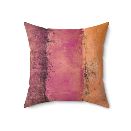 Faux Suede Pillow - Rustic Stripe, Cactus Flower
