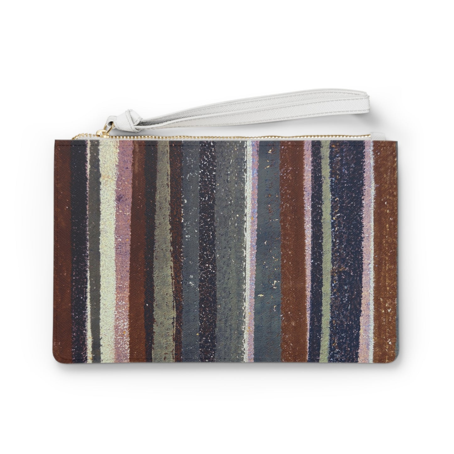 Vegan Leather Clutch - Rustic Stripe, Rust and Steel