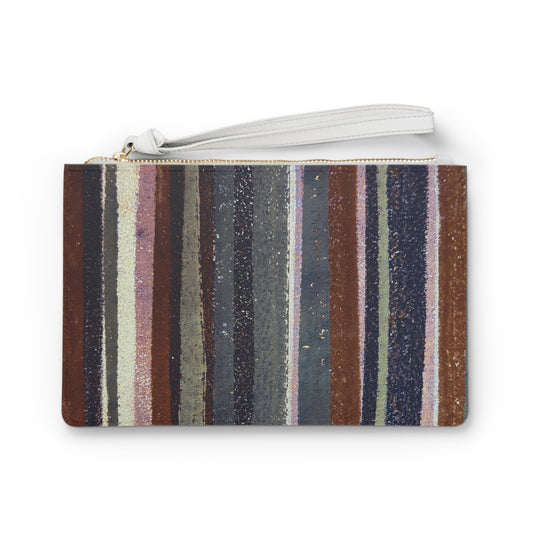 Vegan Leather Clutch - Rustic Stripe, Rust and Steel